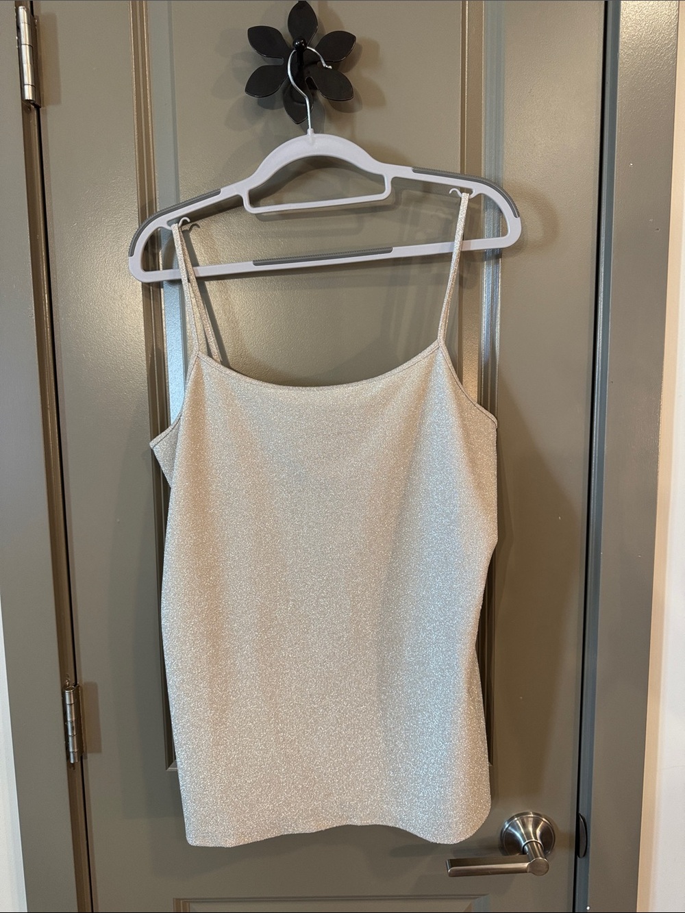 Ann Taylor Shimmery Silver Spaghetti-Strap Tank Top
